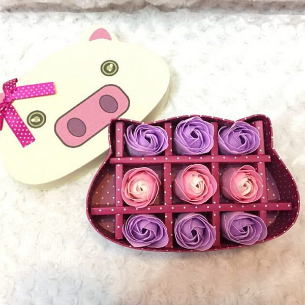 新款可爱猪猪9格巧克力包装盒 礼品盒 香皂花川崎玫瑰盒 特价批发1