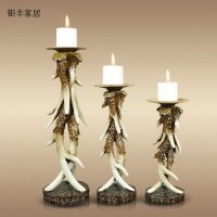 欧式复古风格一套三个鹿角造型树脂烛台摆件家居装饰摆件