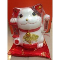 日式简约招财摇手骨瓷招财猫摆件风水摆件1360