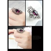 韩国复古凤尾食指戒指个性时尚孔雀紫水晶指环
