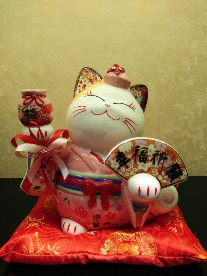 招财纳福日式陶瓷幸福祈愿猫良缘吉祥猫造型摆件家居装饰摆件风水摆件1