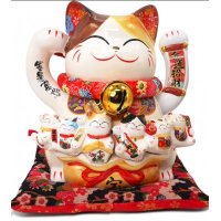 日式简约陶瓷金运万岁招手猫摆件风水招财摆件