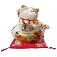 日式简约陶瓷富贵有余波士桃花猫摆件风水招财摆件