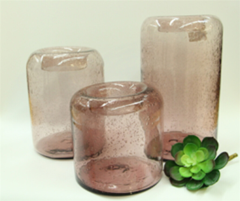 简约时尚欧式气泡紫色玻璃透明花瓶 15*15*15cm 现代家居花器 15HM20111