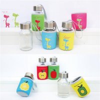 一站式轻松选购145ml布套玻璃杯 迷你布套玻璃水杯 茉莉花杯子厂家直销可爱卡通玻璃杯可定制玻璃杯