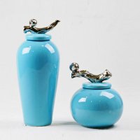 创意陶瓷摆件 地中海小清新储物罐 小鸟花瓶储物罐