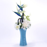 地中海风格蓝色花瓶白色兰花混式仿真花艺XL-1010-014