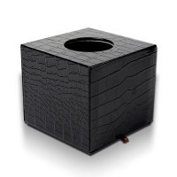 品地现代简约风格黑色亮面鳄鱼纹皮质正方形纸巾盒卷筒纸抽纸盒