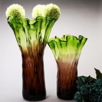 欧式风格波浪口绿色花边花瓶现代时尚家居装饰9022-1FG，9022FG