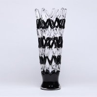 手工玻璃花瓶 欧式创意家居黒白相间高果盘 时尚台面花器 插花器 礼物6002-50