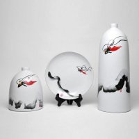 中式家居饰品水墨画陶瓷工艺品摆件6-A/B/C