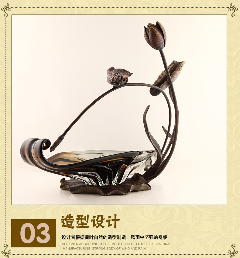 鑫荣 新古典家居装饰 创意优雅荷叶果盘纯铜水晶玻璃果盘工艺品12