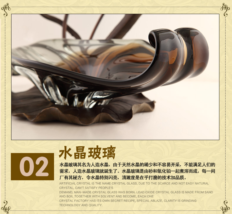 鑫荣 新古典家居装饰 创意优雅荷叶果盘纯铜水晶玻璃果盘工艺品11