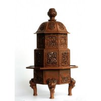 中式简约铜制寿钮八宝四足暖炉造型摆件家居装饰摆件卧室摆件客厅摆件