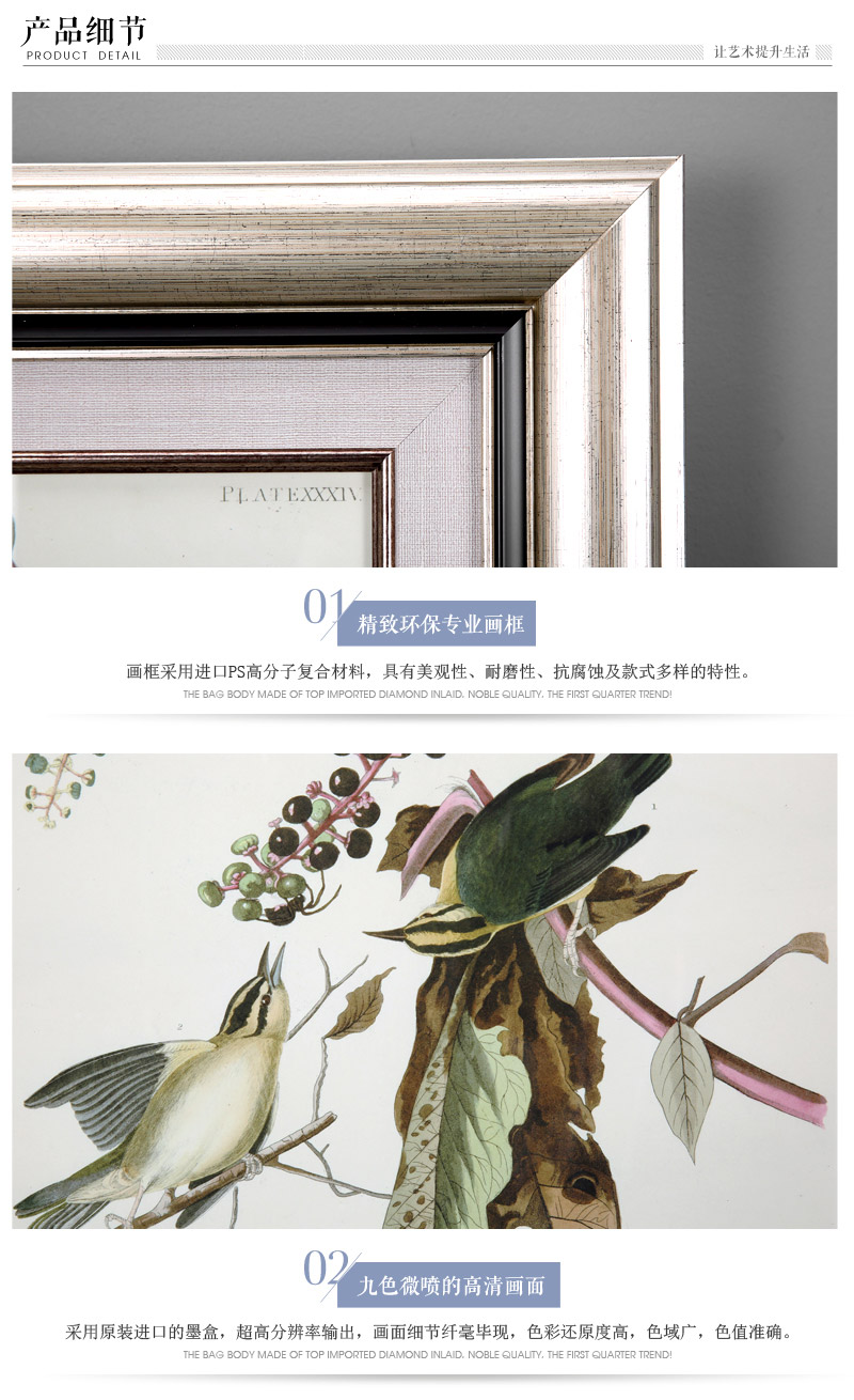 欧式花鸟家居装饰挂画 青色艺术微喷进口画心ps框挂画 酒店家居装饰画 SPG YH0574