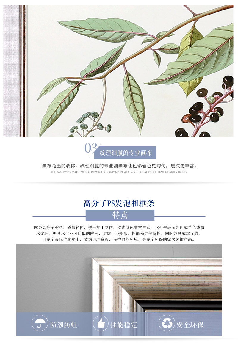 欧式花鸟家居装饰挂画 青色艺术微喷进口画心ps框挂画 酒店家居装饰画 SPG YH0575