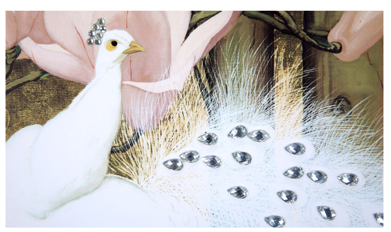 现代装饰画孔雀沙发挂画两件套 白色进口画心ps框手工点钻艺术挂画 酒店家居装饰画 SPG YH0505