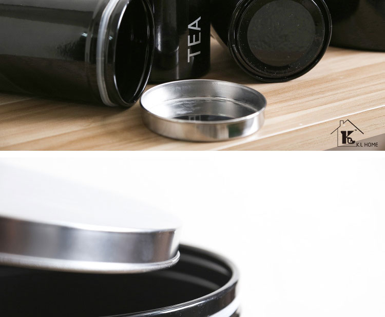 开利欧式时尚黑色不锈钢盖糖果罐咖啡罐茶叶罐面包罐储存罐五件套7