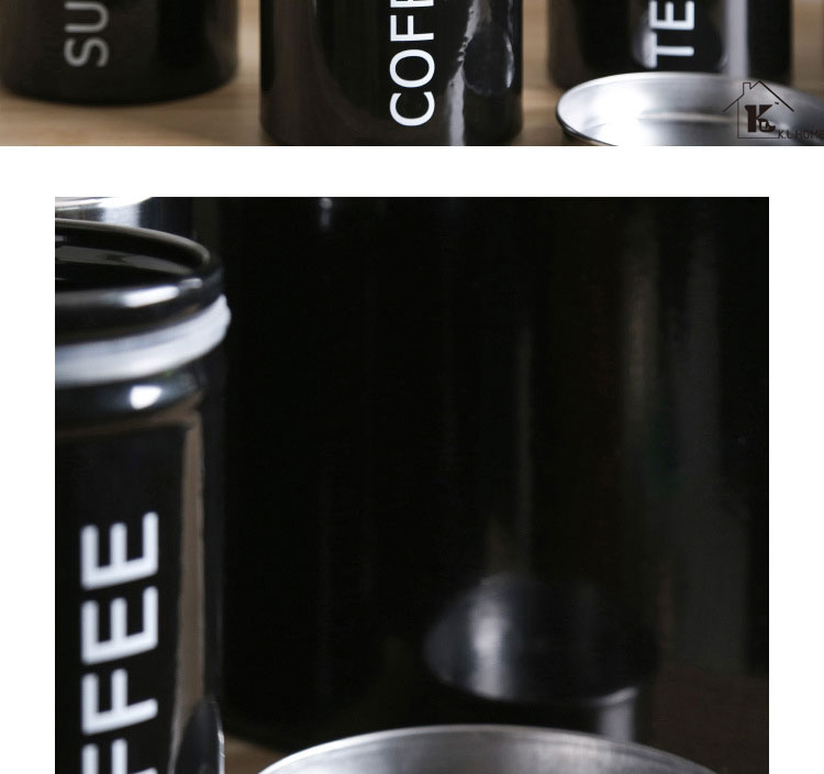 开利欧式时尚黑色不锈钢盖糖果罐咖啡罐茶叶罐面包罐储存罐五件套5