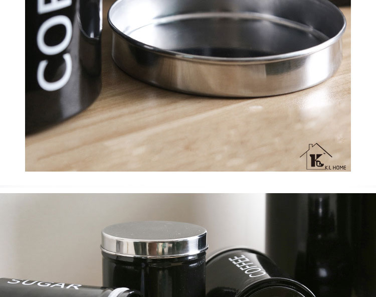 开利欧式时尚黑色不锈钢盖糖果罐咖啡罐茶叶罐面包罐储存罐五件套6