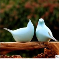 中式传统工艺青釉白鹭摆件动物摆件家居装饰摆件