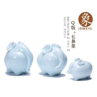 中式传统工艺青釉Q版小象摆件动物摆件家居装饰摆件