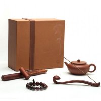 1216-1扁鼓壶（朱泥）+泡桐木盒紫砂壶套装