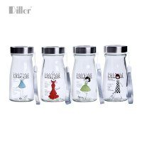 Diller13425MLH时尚女孩厂家批发大口径玻璃杯透明便携式水杯定制广告礼品杯卡通图案玻璃杯