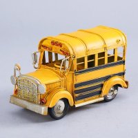手工铁皮复古工艺摆件创意家居装饰学校巴士模型（含木架费）5853