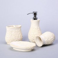 欧式卫浴用品陶瓷四件套摆件 白色简约创意花纹沐浴用品礼品套装沐浴瓶 MYXHD