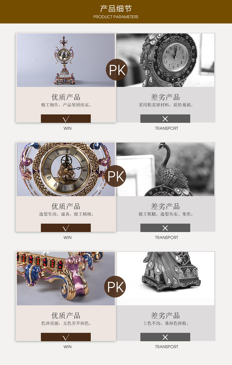 欧式复古王者风范钟表 彩色水晶合金高档家具饰品摆件 ZZFFZB7