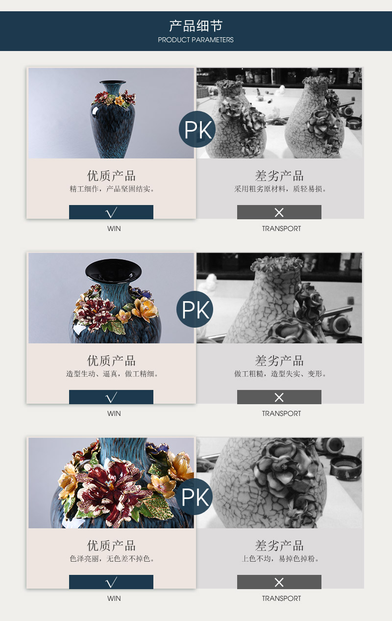 中式复古高档花开聚喜（高）花瓶摆件 彩色艺术底纹摆设装饰品客厅玄关摆设 HKJXG6