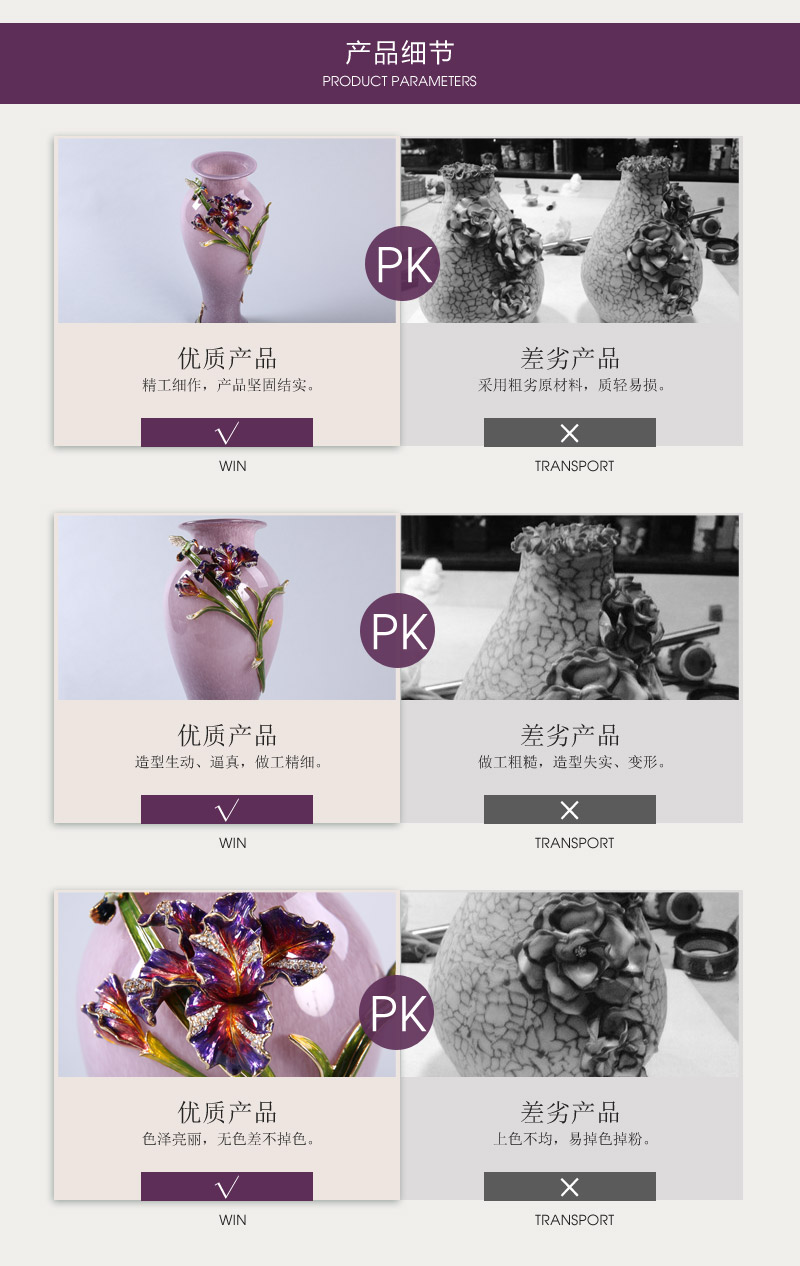 中式复古高档幸福鸢尾花瓶摆件 彩色艺术装饰品客厅玄关摆设 XFYW6