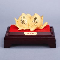 中式复古双寿桃紫铜镕金摆件 金色风水装饰摆件 祝寿送礼镇宅家居装饰摆件 SFA-73