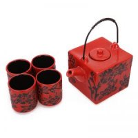 创意陶瓷中国红 黑梅花 方形壶茶具五件套装XF-FXH-003