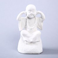 中式简约可爱招财礼教小和尚‘不听’砂岩摆件 白色禅意摆件 家居样板房软装配饰品 BEW-598