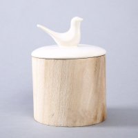 现代简约乌盖物品罐陶瓷桐木储物罐摆件 白色特色小鸟盖子小号储物罐 样板房新房家居装饰摆件 CG-744A