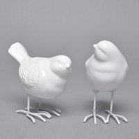 创意摆件 简约陶瓷白色小鸟摆件铁艺带脚装饰小鸡样板房软装配饰A26-09940Y