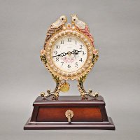 歐式优雅高貴时钟木質小鳥装饰座钟带收纳箱时尚台钟TB028