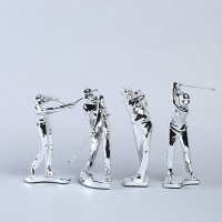 现代树脂高尔夫摆件 银色打高尔夫动作分解电镀工艺创意摆件 送礼家居装饰摆设品 OO35