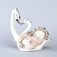 欧式树脂亲吻天鹅工艺品摆件 高档贴贝壳工艺创意摆件 送礼家居装饰摆设品 M6