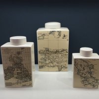 美式乡村古典龟裂陶瓷罐摆设手绘复古地图工艺品家装饰储物罐摆件