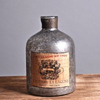LOHAS印度进口产品/美式乡村复古椭圆形烟黑色玻璃花瓶花插装饰瓶LXI-14030