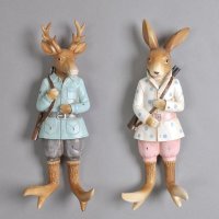 欧式现代田园彩色兔子小鹿树脂装饰挂钩衣帽服装艺术创意挂钩LF7013608