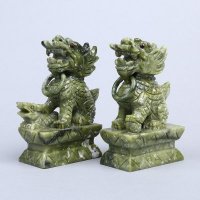 中式小座麒麟（青)玉石风水摆件 青色招财镇宅辟邪化煞开业家居办公室风水摆件 A6