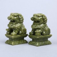 中式11.5公分北狮（青）玉石风水摆件 青色招财镇宅辟邪化煞开业家居办公室风水摆件 A7