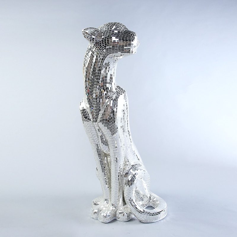 玻璃钢马赛克 现代简约蹲坐豹子模特摆件动物摆件家居装饰摆件 C-1126/C-11302