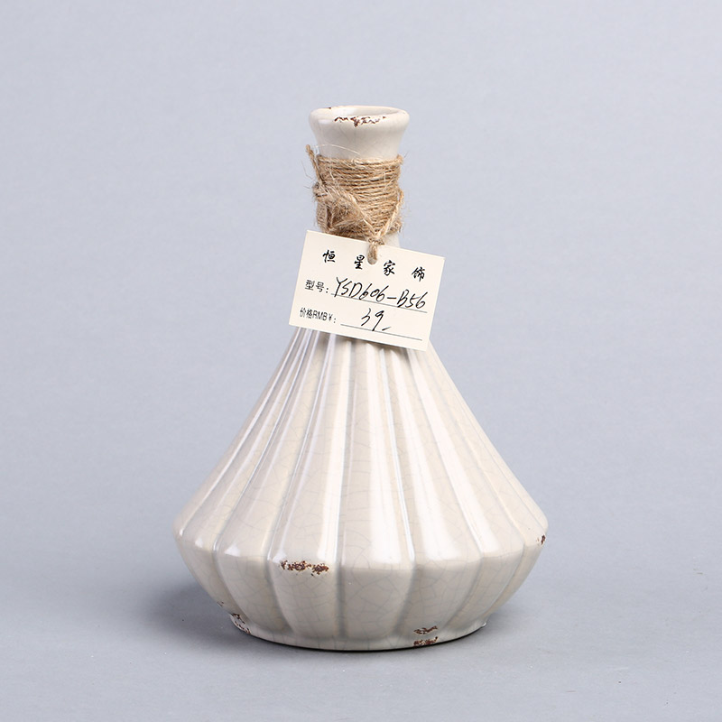 中式做旧效果艺术花纹陶瓷插花器 复古禅意茶桌插花花艺花瓶 YSD606-B562