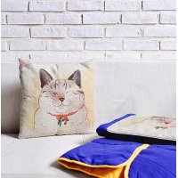 日式田园风棉麻两用抱枕空调毯小号-邻家的胖猫咪
