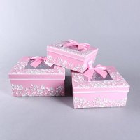 新款方形蝴蝶结包装盒三件套 粉红色糖果月饼盒礼品盒礼物盒 831-K6